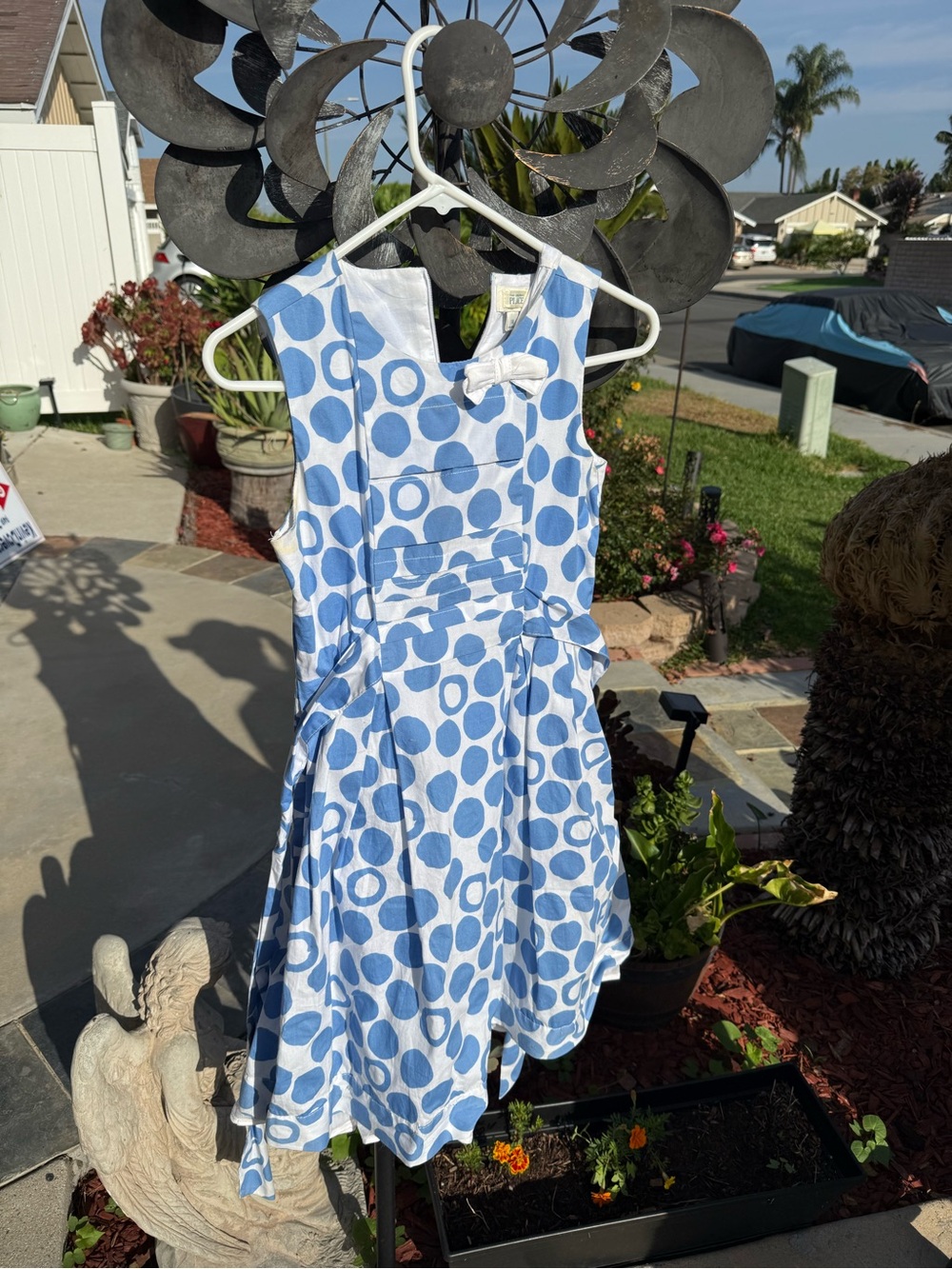 The Children's Place Blue & White Polka Dot Dress with Bow